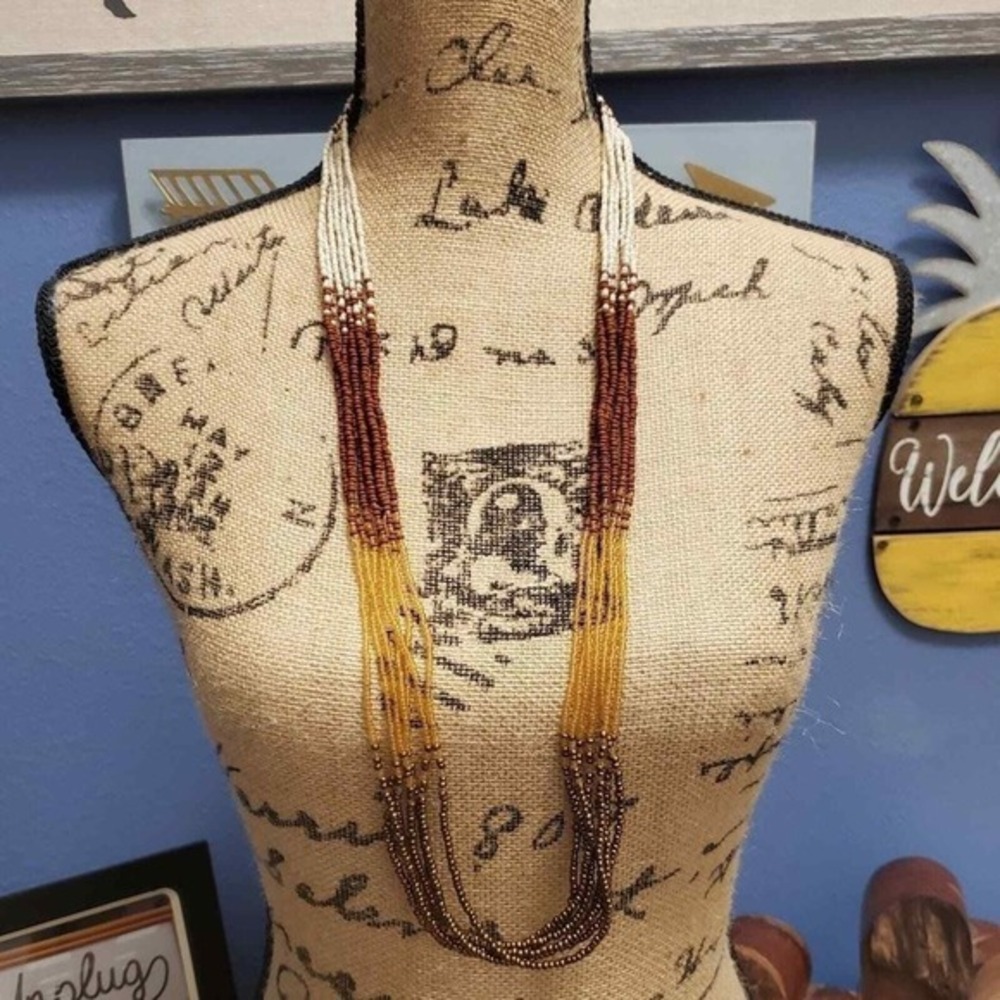 Coldwater creek neutrals Western multi strand seed bead boho necklace new!!!